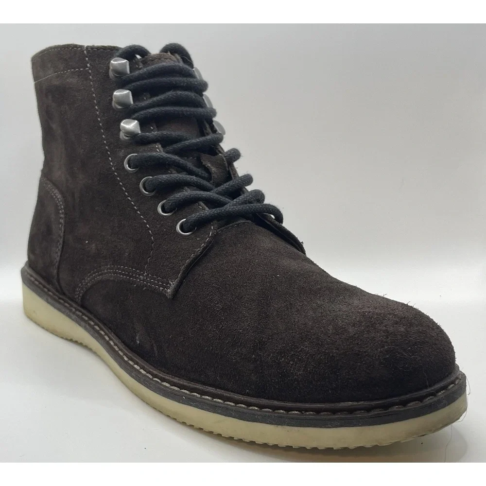 Crown Vintage Suede Ankle Boots Mens Sz 10 Brown Side Zip Laces Casual Classic